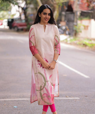 Rosewater Blush Cotton Kurti – 3/4 Sleeve Casual Wear