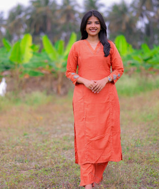 Elegant Orange Embroidered Kurti with Bottom - Festive Wear