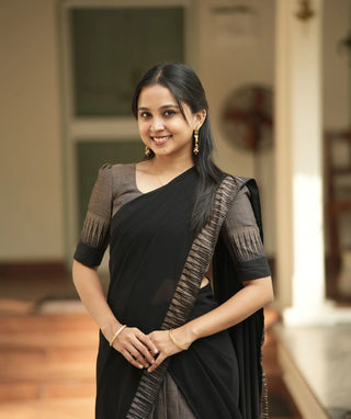 Ash Brown Handloom Narayanpet Cotton Half Saree Set