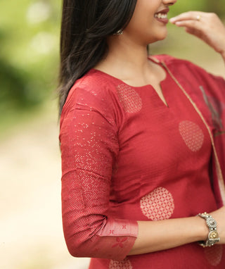 Kumkum Silk Muslin 3-Piece Casual Set with Slit