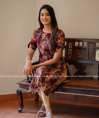 Maroon Blossom Kurti with Handcrafted Embroidery - Knee Length