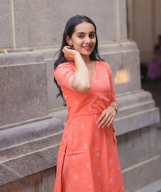 Peach Handloom Cotton Co-ord Dress – Casual Wear