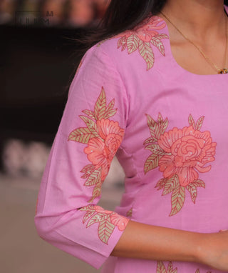 Rosewater Blush Cotton Kurti with 3/4 Sleeves