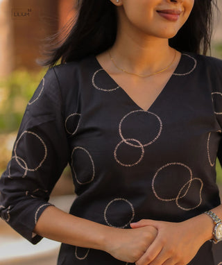 Midnight Orbit Cotton Kurti with 3/4 Sleeves