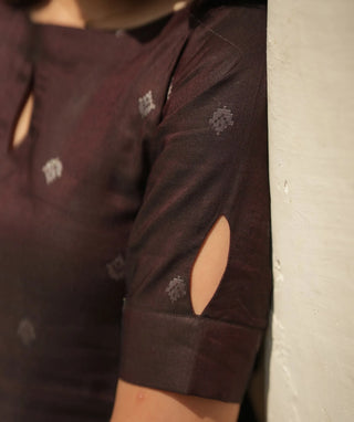 Mahogany Plum Handloom Chanderi Silk Kurti with Butta