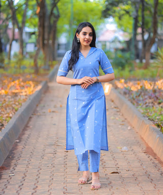 Powder Blue Cotton Handloom Co-ords with Pockets – Casual Chic