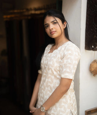 Ivory Leaf Cotton Co-ords Set with Pockets – Casual Wear