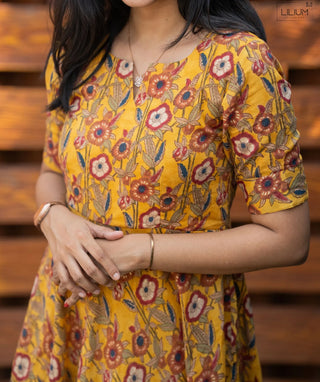 Canary Yellow Cotton Maxi Dress with Lining - Casual