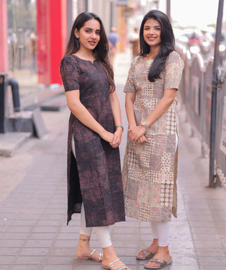 Moonstone Mosaic Handblock Cotton Kurti – Everyday Elegance