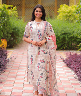 Alabaster Bloom Cotton Kurti front view