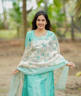 view of AquaCraft Green kurti with half sleeves