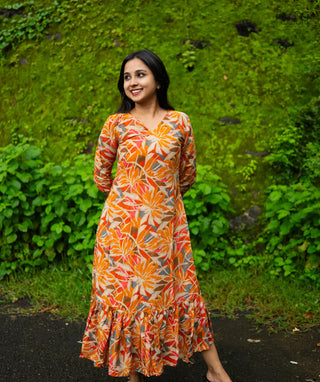 Autumn Flare Modal Cotton Maxi Dress Front View