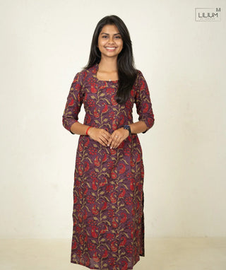 Berry Garnet Cotton Kurti Front View