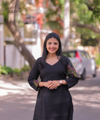 Black Ember A-line cotton kurti front view