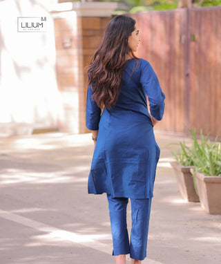 Blue casual co-ord set flat lay