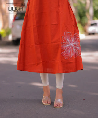Orange casual cotton kurti design