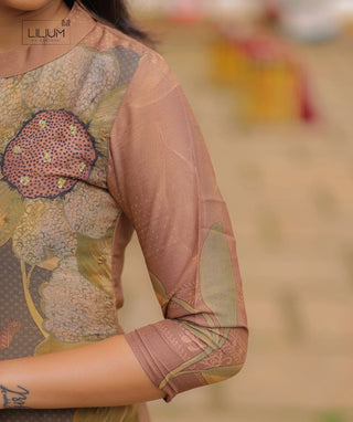 Brown kurti with floral prints styled for Onam look