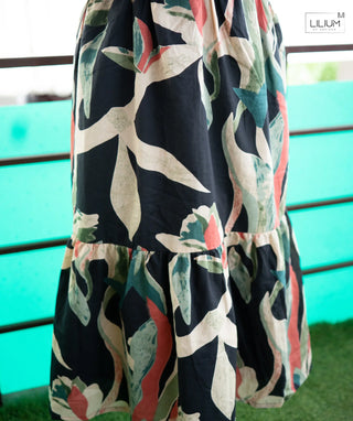 Back view of casual black maxi dress