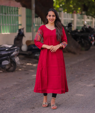 Full-length red kurti for women
