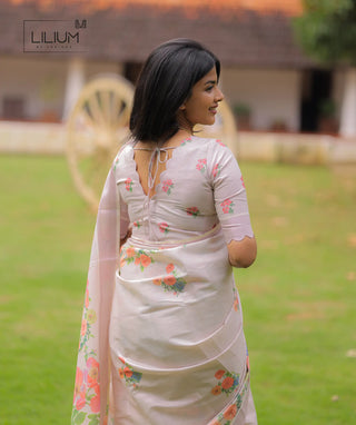 Kerala Style Festival Saree in Ivory
