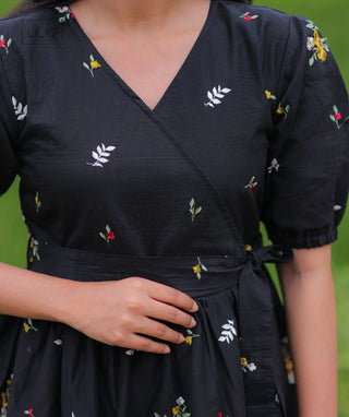 Casual Wear Embroidered Black Maxi Dress
