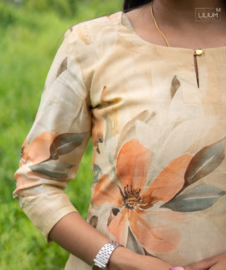 Casual Wear Peach Meadow Muslin Kurti