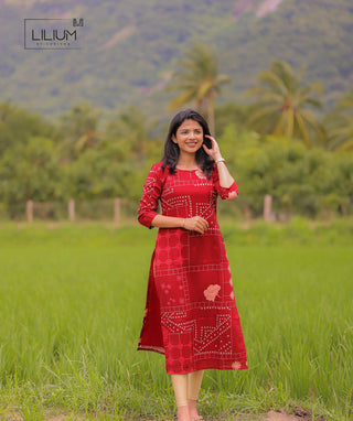 Cherry Brick muslin kurti front view