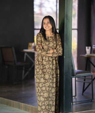 Coffee Petals Cotton Maxi Dress Front View