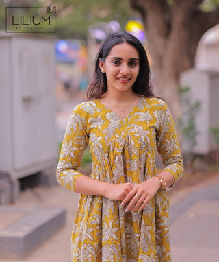 3/4 sleeve cotton maxi in earthy yellow