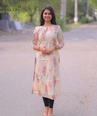 Cream Grace Cotton Kurti Front View