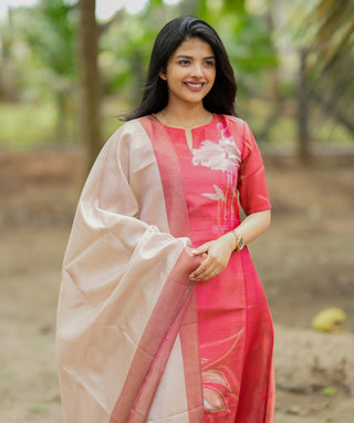Full 3-piece red kurti set with dupatta and bottoms
