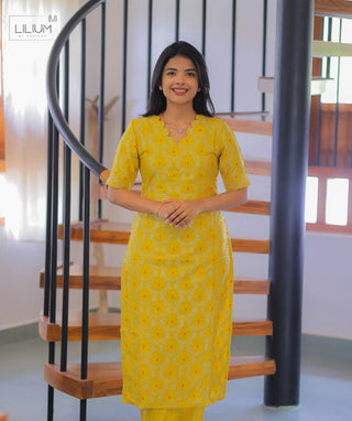Crowned Yellow Banaras Silk Festive Co-ords