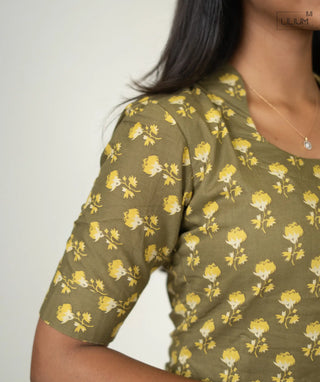 Elbow Sleeve Cotton Kurti in Rustic Olive