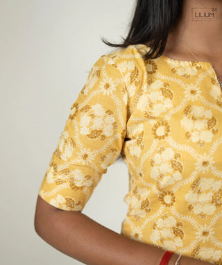 Elbow Sleeve Cotton Kurti in Saffron Citrine