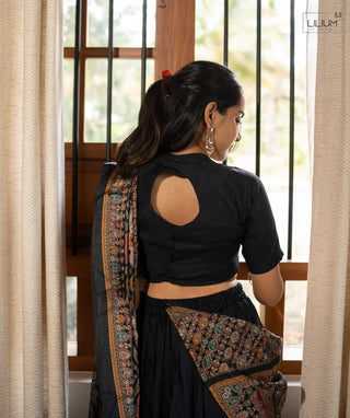 Elbow Sleeve Ebon Eclipse Half Saree Dress