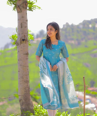 Side view of kurti highlighting drape and cut