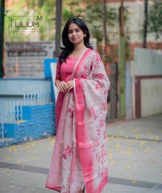 Eternal Rose slub tissue kurti with shawl