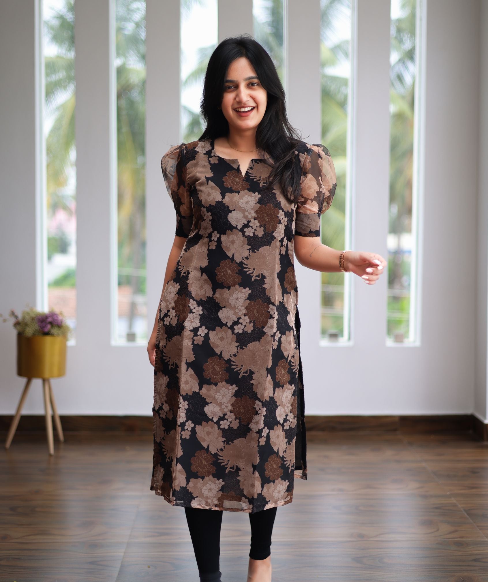 Floral Organza Kurta - Puff Sleeves Elegance – LiliumByShrivha