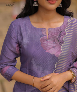 Traditional festive outfit for women in purple shade