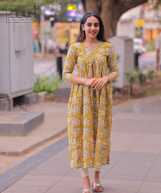 Fenugreek Bloom cotton maxi dress front view