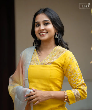 Festive Marigold Muslin Kurta Set