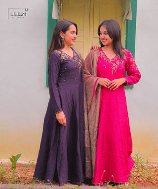 Festive Wear Muslin Silk Anarkali with Pockets