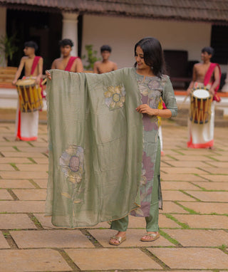 Traditional cotton kurti with floral dupatta for festive occasions