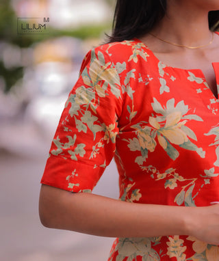 Casual cotton co-ord set in Flame Petal color
