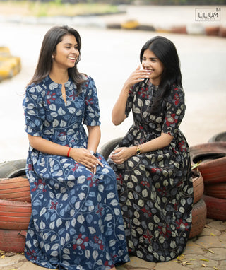 Full-Length Stygian Crown Cotton Maxi Dress