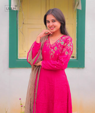 Full Sleeve Rani Bloom Anarkali Dress