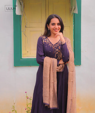 Full Sleeve Royal Aubergine Anarkali Dress