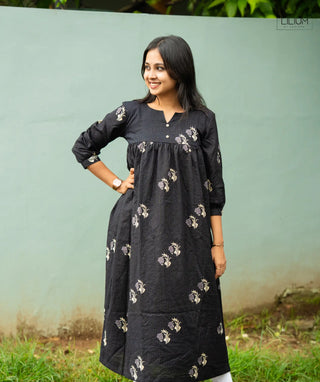 Glazed Noir kantha cotton maxi dress front view
