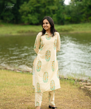 Golden Herb Cotton Co-ords Set for Women