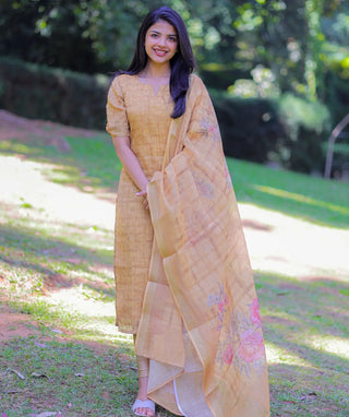 Golden Husk linen tussar silk kurti front view